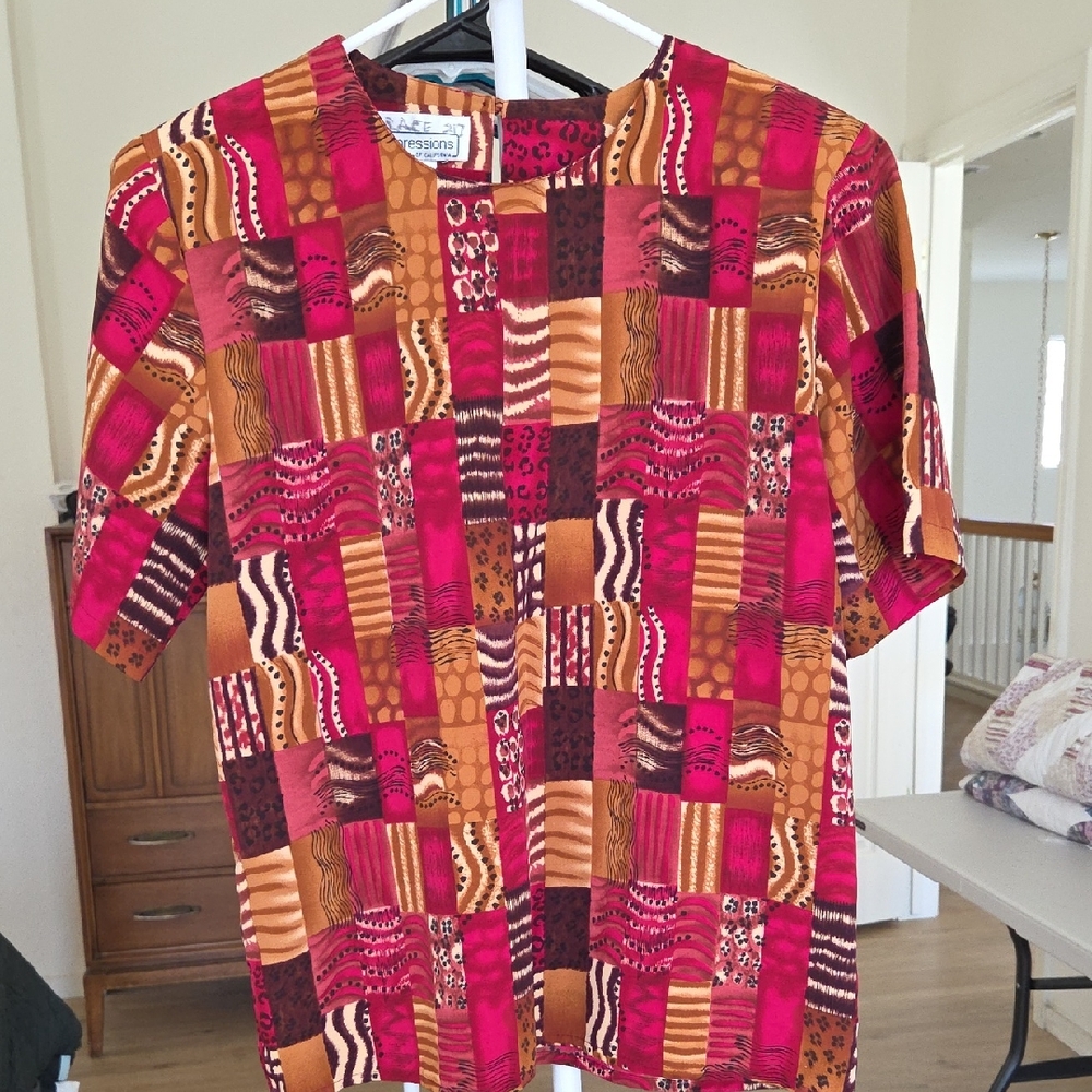 Impressions of California Vintage Patchwork Blouse Size Small